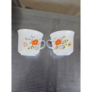 Corning Ware Corelle Wildflower Poppy Set Of 2 Coffee Mugs Vintage
